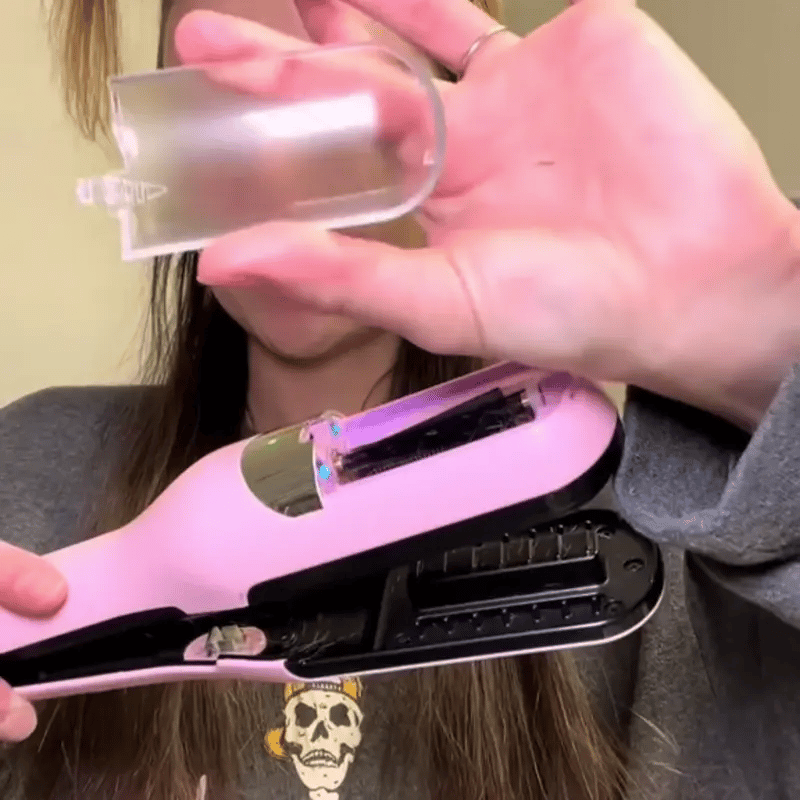 Modern handheld beauty device with indicator lights and a 30-day guarantee badge.