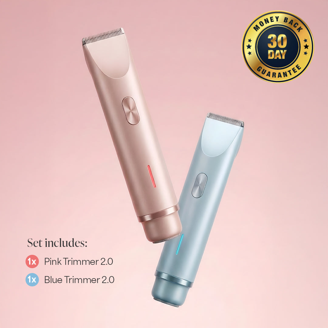 Modern handheld beauty device with indicator lights and a 30-day guarantee badge.