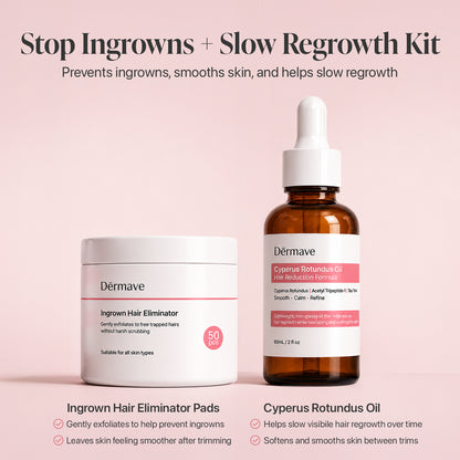 Stop Ingrowns + Slow Regrowth Kit (Cyperus Rotundus Oil + Ingrown Eliminator Pads)